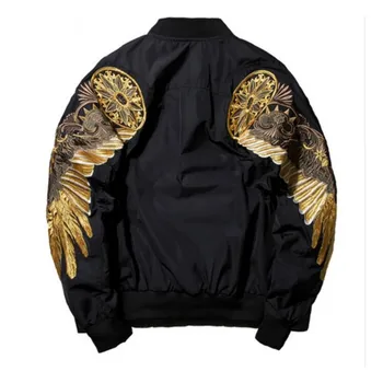 Pánská Podzimní Bunda Výšivky Gold Eagle Wings Límcem Bunda Módní svrchní oděv Pánské Bunda Kabát