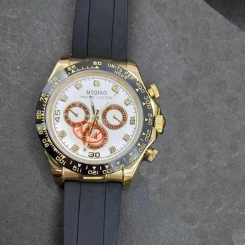 pánské mechanické automatické hodinky růžové zlato černé gumové keramické diamond