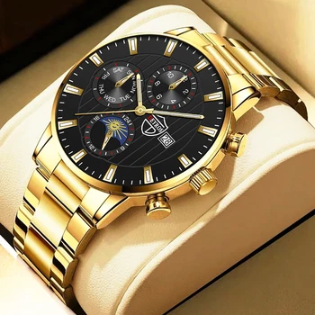 reloj hombre Módní Pánské Sportovní Hodinky Luxusní Muže Business Gold z Nerezové Oceli Quartz Hodinky Svítící Hodiny relogio masculino