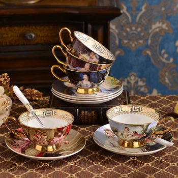 Retro Imperial Evropské Šálek Kávy Set Porcelánové Čajové Soupravy Luxusní Dárek Kostní Porcelán Keramické Cafe Svatební Dekorace Sklenice