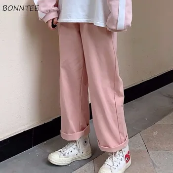 Rovné Kalhoty Ženy Japonské Kawaii Růžové Vysoké Letní Dospívající Kalhoty All-zápas Volný čas, Elastické v Pase Populární Krásné Dívky Kalhoty
