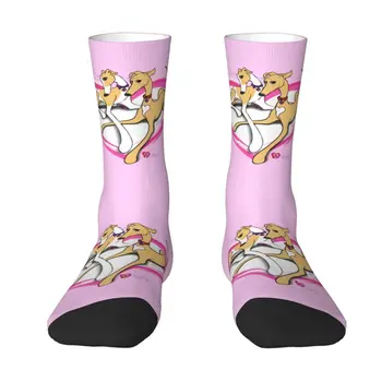 Roztomilé Tisku Srdce Psy Speciální Ponožky pro Muže, Ženy, Elastické Léto Podzim Zima Chrt Whippet Dog Crew Ponožky