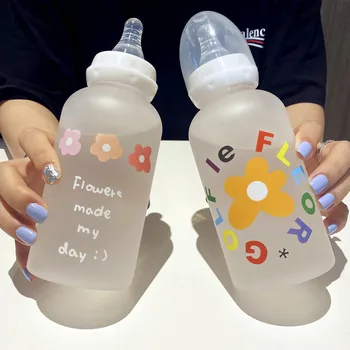 Roztomilý Květiny, Dudlík, Dětská Láhev Vody Pohár S Kapkou Matné Průhledné Lahve Pro Dívky, neobsahuje BPA Děti nápojové Kelímky