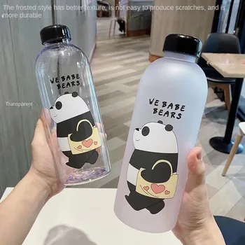 Roztomilý Panda Bear Pohár 1000 ml Láhve na Vodu S Brčkem Transparentní Kreslené Láhev s Vodou Matné Sklenice Únik-důkaz Bílkovin Šejkr