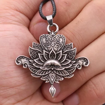 Ročník Mandala Lotosový Květ Přívěsek Náhrdelníky Pro Ženy Kouzlo Kůže Řetězce Amulet Indie om Yoga Květinové Šperky