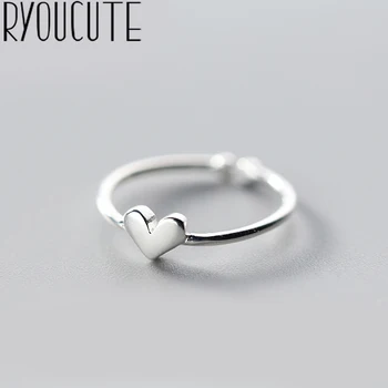 RYOUCUTE 100% Skutečný Čistý Stříbrné Barvě Láska Srdce Prsteny pro Ženy, Svatební Šperky Jednoduché Prohlášení Otevřít Prst Prsten