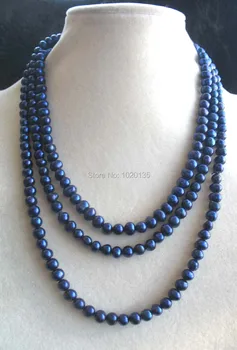 sladkovodní pearl náhrdelník, tmavě modrá blízkosti kolem 7-8mm 150cm velkoobchod dlouho FPPJ