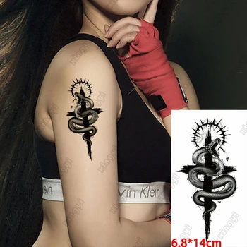 Střední Velikost Vodotěsné Dočasné Černý Kříž Tetování Žen Had Sun Flash Nůžky Šipka Falešné Tetování Paže Kolem Pasu Ruku Nálepka Muži
