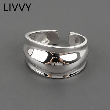 Stříbrná Barva Jednoduchý, Nepravidelný Hladký Široký Povrch Otevřený Kroužek Pro Ženy, Retro Módní Příliv Nastavitelný Šperky Prst Prsten Dívky