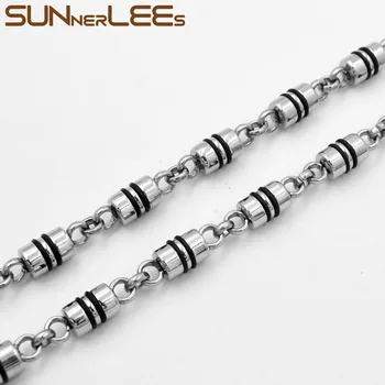 SUNNERLEES 316L Nerezové Oceli Náhrdelník 6mm Geometrické Link Řetěz Stříbrný Barva Černá Silikonové Muži Ženy Šperky Dárek SC170 N