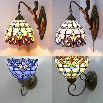 Tiffany Mermaid Nástěnné Lampy Retro Barevné Sklo Barokní Asile Schodiště Nástěnný Art Dekor Svícnu Noční Ložnice LED Nástěnné Světlo