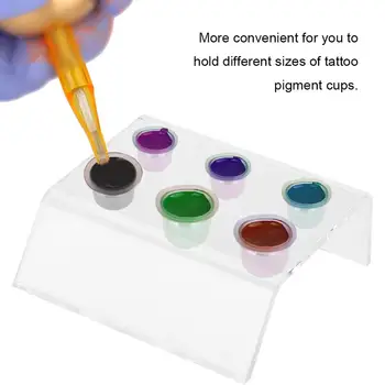 Transparentní Microblading 6 Otvorů Tetování Inkoust Cup Pigment Kontejner Akrylové Permanentní Make-Up Cap Stát Držitel