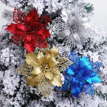 Umělé Vánoční Květiny, Třpytky Falešné Květina Veselé Vánoční Ozdoby Pro Domácí 2023 Vánoční Strom, Ozdoby, Nový Rok Dárek
