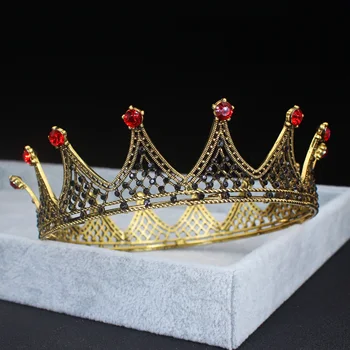Vintage Crystal Diadém Koruny Královna Král Průvod Prom Pokrývka Hlavy Drahokamu Muži Ozdoby Do Vlasů Svatba Hlavu Šperky Příslušenství