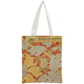 Vlastní William Morris Tote Bag Opakovaně Kabelka Ženy Rameno Skládací Bavlněné Plátno Nákupní Tašky