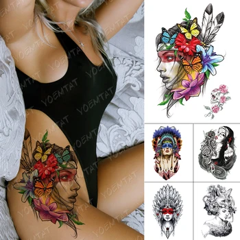 Vodotěsný Dočasné Tetování Nálepka Krása Indické Motýl Květina Doodle Feather Flash Tetování Ženy, Body Art Falešné Tetování Muže