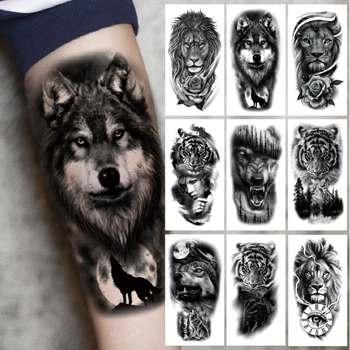 Vodotěsný dočasné tetování samolepky tygr, lev, vlk lebky rameno tetování flash tetování samolepky tribal zvířecí tělo falešné tetování