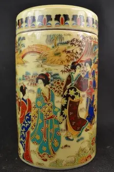 Vynikající Čínské Staré Sběratelské Ručně vyráběné Porcelánové Malované Japonské Vdova Velký Hrnec Čaje Caddy