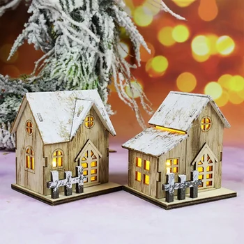 Vánoční LED Světla Dřevěný Dům Světelný Kabině Vánoční Ozdoby pro Domácí DIY Vánoční Ozdoby Nový Rok Děti Dárky