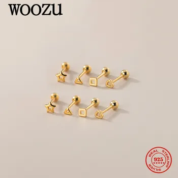WOOZU 925 Sterling Silver Geometrické Roztomilý Hvězda, Trojúhelník, Čtverec Srdce Stud Náušnice Pro Ženy korejské Elegantní Dívka Dospívající Šperky Dárek
