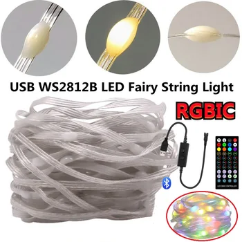 WS2812B LED String Světla, USB RGBIC Led Strip Světlomety Sen Barva Individuálně Adresovatelné Hudba Bluetooth Ovladač DC5V W