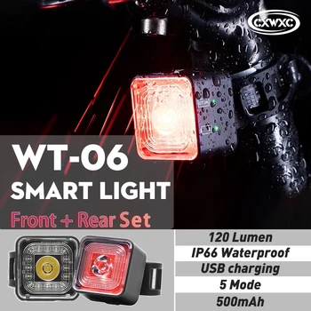 WT06 Inteligentní Kolo Brzdové Světlo Ocas RearLight 120 Lumen IP66 Vodotěsný Světlomet a zadní Světlo Sady 5 Zařízení Režim USB Nabíjení