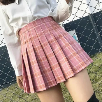 XS-3XL Mříž letní dámské 2021 vysokým pasem sestřih student skládaná sukně roztomilé sladké dívku, tanec mini sukně