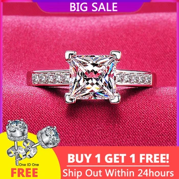 Zdarma Zaslány Náušnice! Fashion Square Crystal Zirkony Prsteny pro Ženy Módní Svatební Kapela Lady Módní Doplňky, Jemné Šperky
