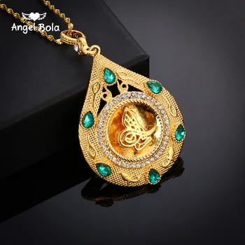 Zelená/Bílá Crystal Alláh Náhrdelníky Ženy/Muži Zlaté Barvy Arabského Islámu Přívěsek Náhrdelníky Mohammed Šperky Muslim/Středního Východu