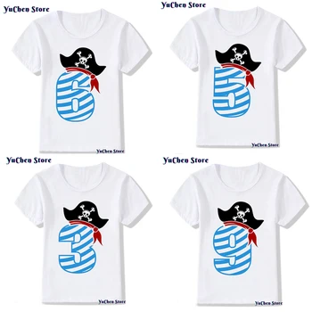 Šťastné Narozeniny Lebka Pirát 5 6 7 Rok Staré Grafické T košile Boy T-shirt Boys-Oblečení Děti Oblečení Dívky Košile Děti T-shirt
