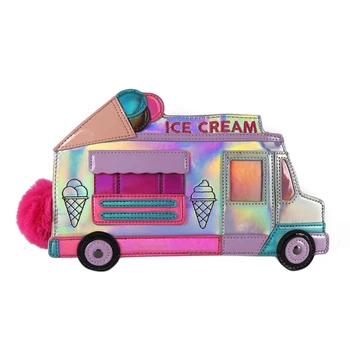 Ženy Dámy Cartoon Ice Cream Auto ve Tvaru Crossbody PU Kožená Taška přes Rameno Tote Kabelka Kabelka Messenger Aktovka
