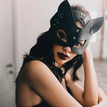 Ženy Sexy Kožená Maska na Půl obličeje Maškarní Masky Halloween Kočka maska Punk Párty Hra Cosplay Jevištní Výkon Rekvizity